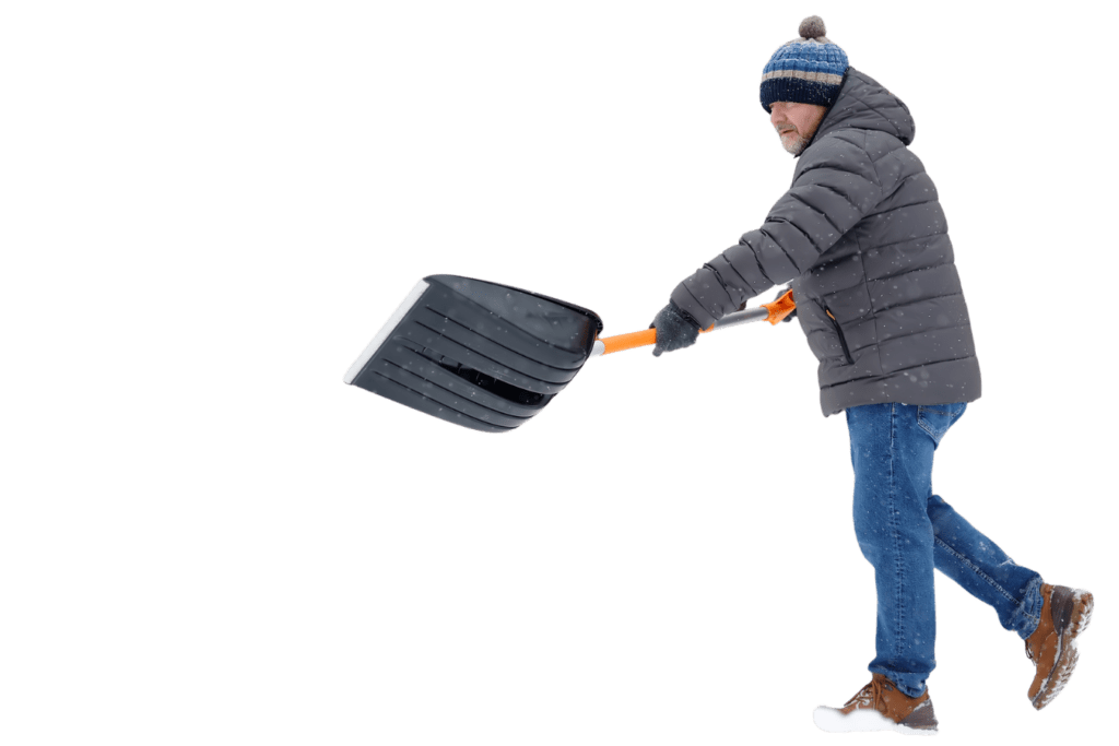 man shoveling snow off sidewalk
